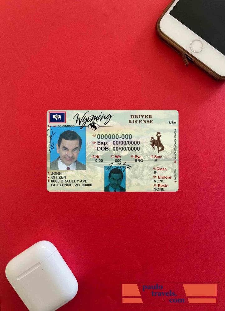 USA Wyoming state driving license photolook FRONT PSD template